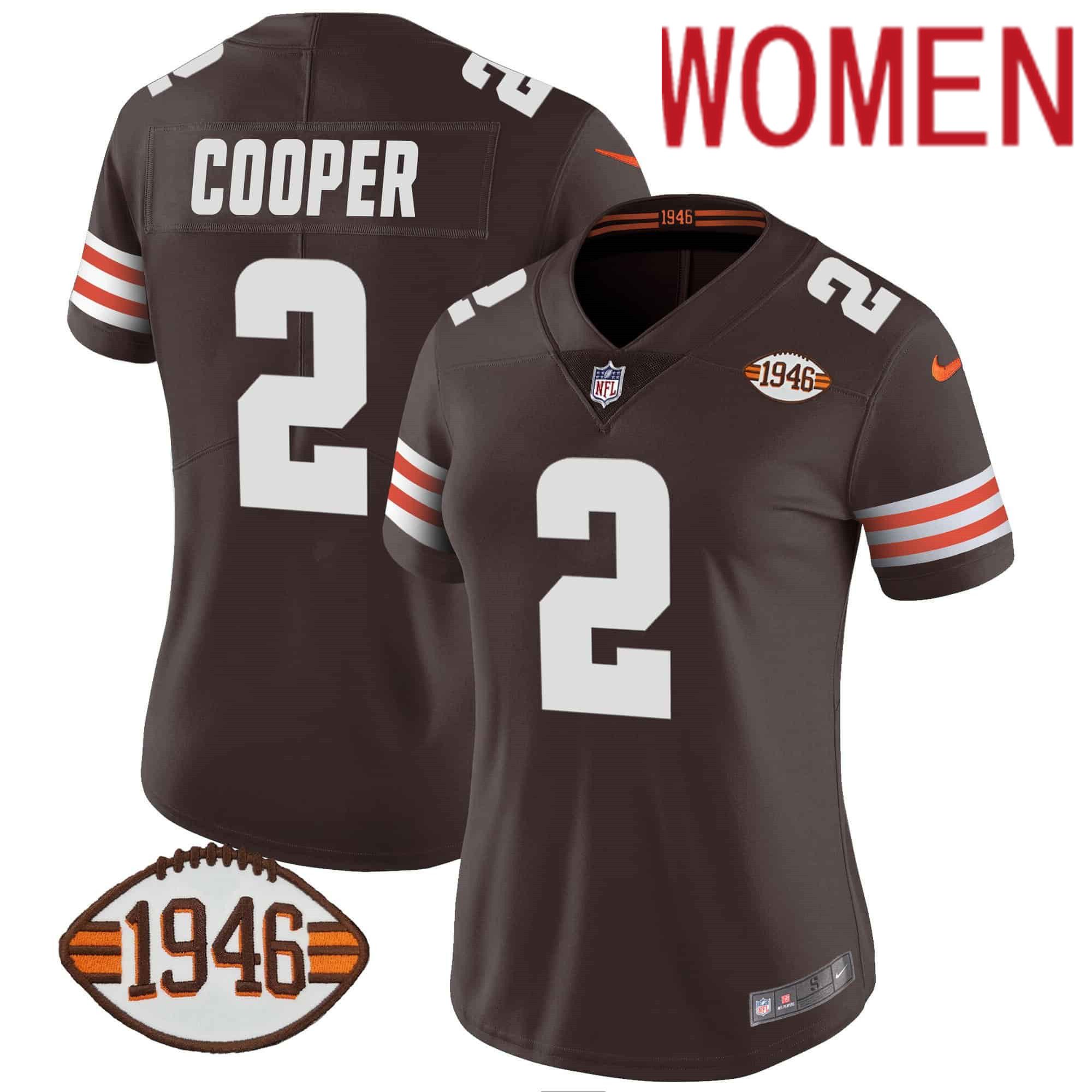 Women Cleveland Browns #2 Cooper Brown 1946 75th Anniversary Patch 2024 Nike NFL Jersey style 1